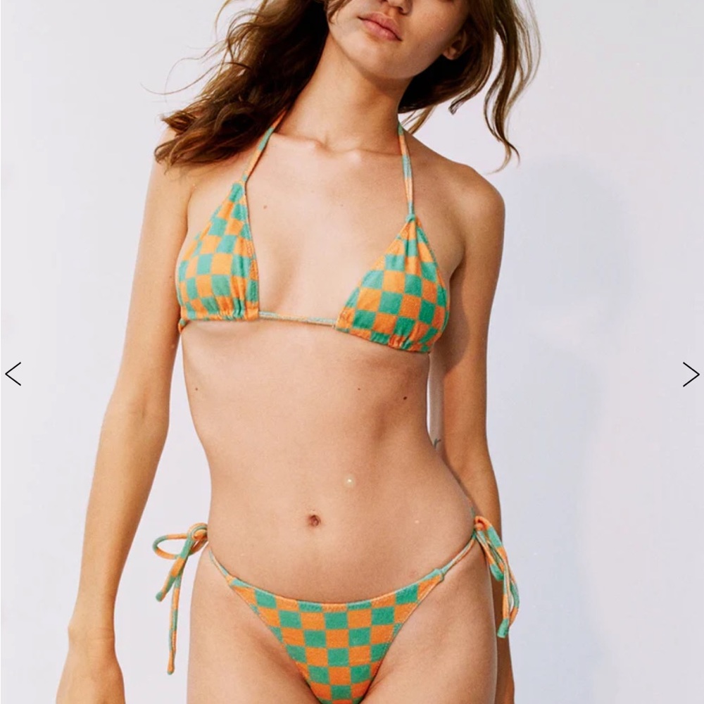 With Jean - Betsy bikini green/orange check, XS top / XXS bottom